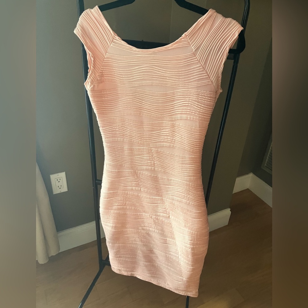 Taydey Women's Ruched Stripe Sleeveless Knee Length Party Evening Dress Pink
